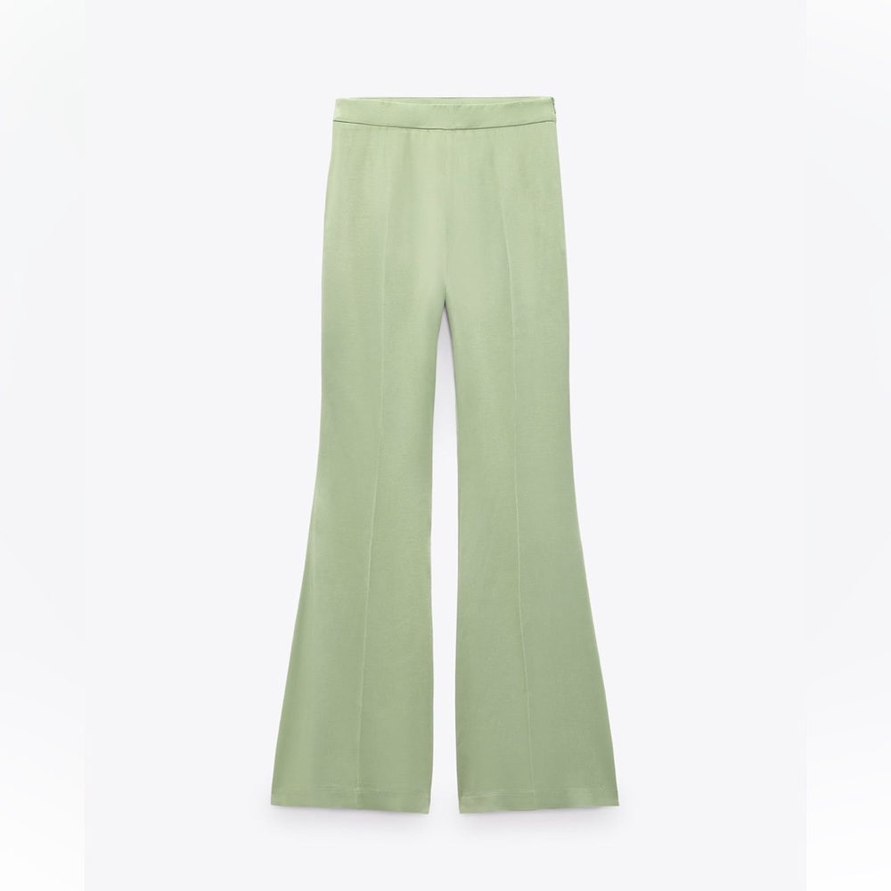 Zara Sage Green Satin Flare Pants